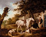 George Morland Travellers Resting Outside The Bell Inn painting